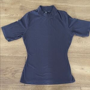 Mock Neck ribbed Short Sleeve Charcoal Gray Top